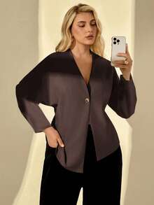 Auralis Plus Size Solid Color Minimalist Batwing Sleeve Elegant Blouse Spring Women Spring Blouse For Women - Coffee Brown - View 1