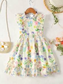 Souflis Souflis Đầm xuân cho bé gái, kiểu dáng dễ thương với họa tiết thỏ in kỹ thuật số, chất liệu chiffon, tay ngắn, eo xòe xếp ly, khóa kéo phía sau, phù hợp cho bé gái mặc hàng ngày, đi học, đi chơi, dự tiệc, một chiếc đầm công chúa ngọt ngào và duyên dáng. - Nhiều màu - Xem 8