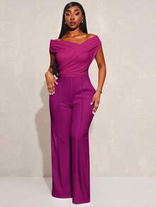 SHEIN SXY Áo thun nữ cỡ lớn kiểu dáng thanh lịch, gợi cảm, cơ bản hàng ngày, màu trơn, không tay, bất đối xứng, tối giản, tinh tế, thích hợp cho việc đi làm. - Màu tím - Xem 2