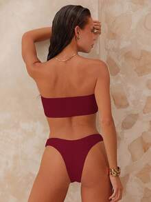 Swim Chiccia Women's Beach Vacation Casual Bandeau Bikini Set - Red - View 2