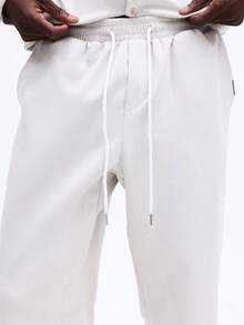 SUMWON Casual Button Down Collared Shirt And Relaxed Drawstring Pants Two Piece Coordinating Set Plain - Light Grey - View 8