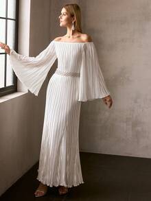 MOTF Soiréza WOMEN'S PLEATED COCKTAIL PARTY DRESS, SPRING/SUMMER - Beige - View 5