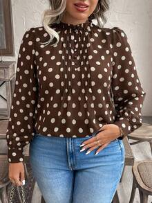 Weeklong 大码立领长袖波点衬衫 - 棕色 - 查看 4