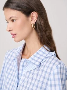 Nöista Checkered Blouse Features A Ruffled Collar And Cuffs Withith Its Button-Down. Spring, Summer, Woman. - Blue - View 5