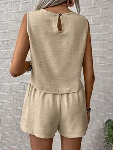 EMERY ROSE A Two Pieces Set Of Casual Summer Woven Vests For Women - Apricot - View 2