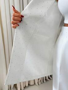 EURMUSE Women Two Pieces Rhinestone Detailed Blazer And Pant Suit Sets - White - View 8