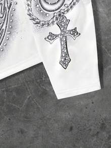 ROMWE MEN Street Life 男士休闲印花圆领长袖T恤 - 白色 - 查看 6