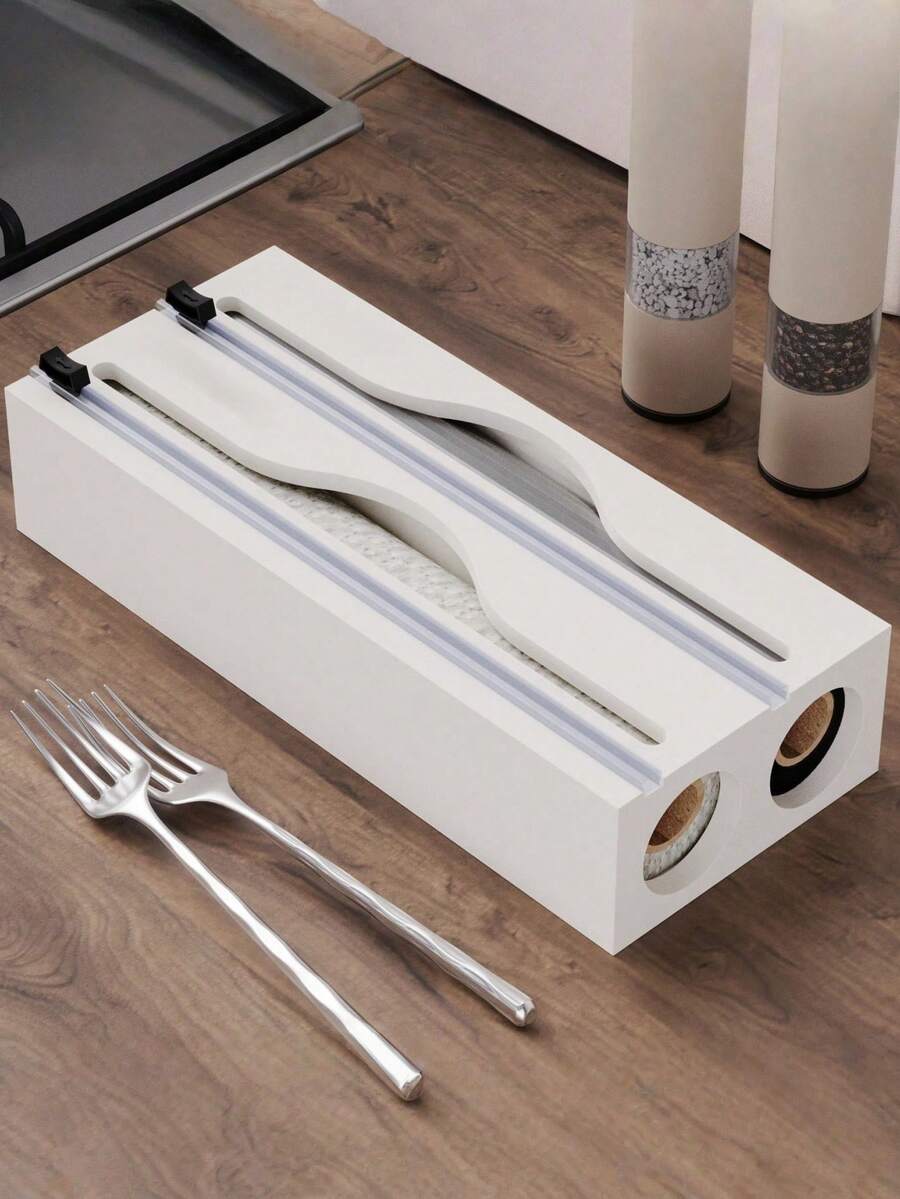 1PC 2-In-1 3-In-1 Bamboo Plastic Wrap Aluminum Foil Cutter Dispenser With Multi Compartment Storage Box Wall Mount Drawer Countertop Kitchen Organizer For Space Saving Home Organization Housewarming Gift Kitchen Essential Must Have - one size fits all - View 1