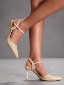 CUCCOO SZL Pantofi cu toc înalt, eleganți, de culoare caisă, cu vârful ascuțit, decorați cu strasuri, cu vârful ascuțit, din piele lăcuită, sexy, versatili, cu bareta la gleznă, pantofi la modă cu toc stiletto, sexy, atrăgători pentru petreceri, potriviți pentru birou, exterior, nuntă, gală, petrecere, primăvară, Paște - Caisă - Vizualizare 2