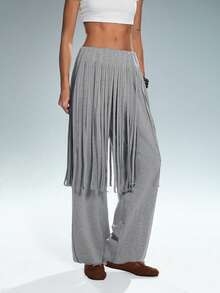 TRNVIE Pantalones de chándal con diseño de flecos versátil para mujer, otoño/invierno - Gris - Ver 5