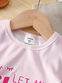 Bộ đồ ngủ ôm sát cho bé gái, áo tay ngắn và quần short, thiết kế họa tiết trái tim và lông mi đáng yêu, chất vải mềm mại và thoải mái, thích hợp cho bé mặc ở nhà. - Hồng - Xem 7