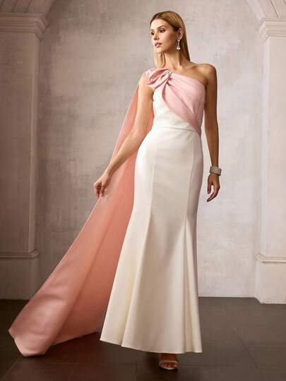 MOTF Soiréza WOMEN'S ASYMMETRIC SHOULDER OCCASION WEAR COLORBLOCK MERMAID DRESS