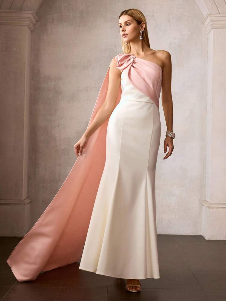MOTF Soiréza WOMEN'S ASYMMETRIC SHOULDER OCCASION WEAR COLORBLOCK MERMAID DRESS