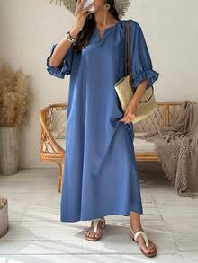 Vivie Lora Women's Casual Loose Denim Effect Mid-Length Dress Sundress - Blue - View 5