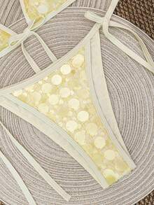 Swim Mod Women's Swimsuit Set, Fashionable Sequin Sexy Triangle Bikini Top Paired With Regular Side Tie Swim Bottoms, Adult Women Beach Outfit - Yellow - View 5