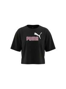 Puma Essentials 2 Colour No. 1 Logo Girls T-Shirt Black Pink - Black Pink - View 1