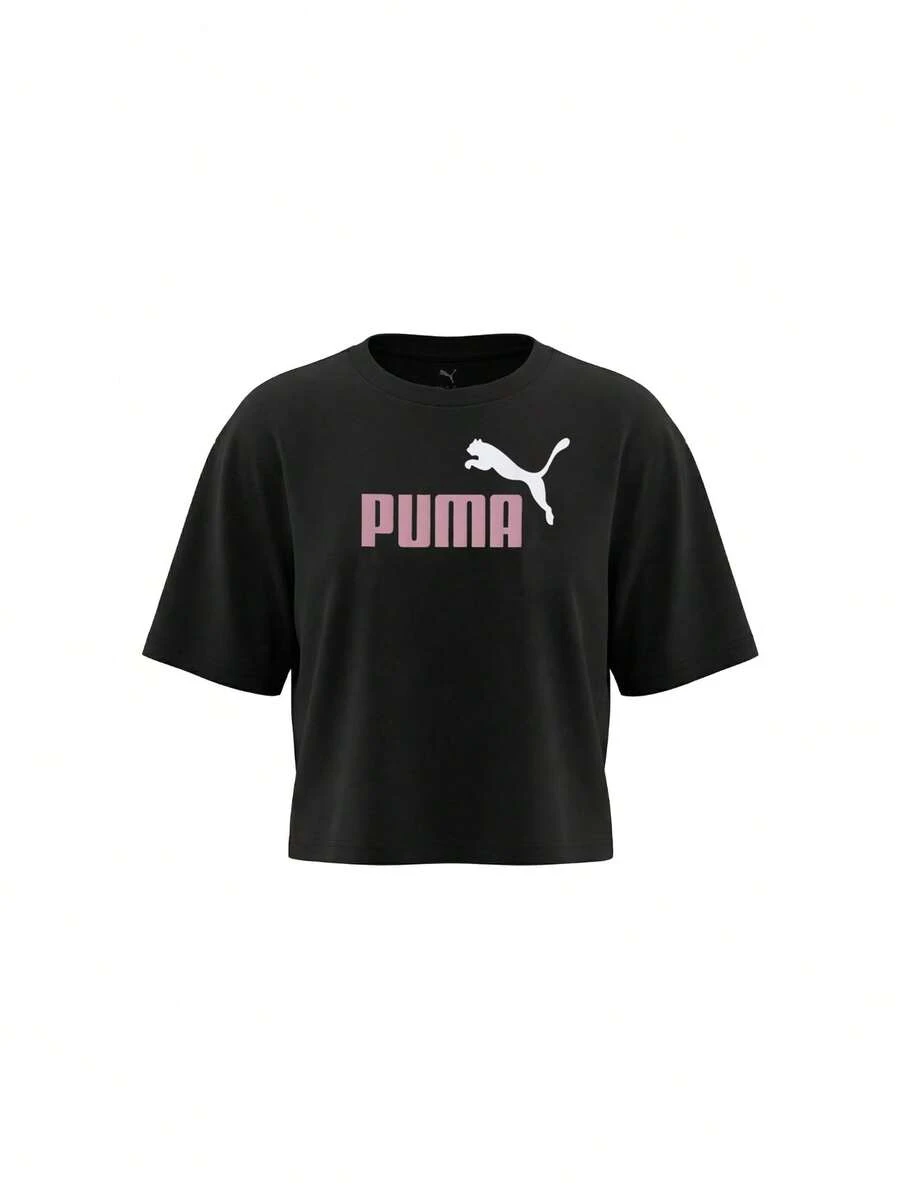 Puma Essentials 2 Colour No. 1 Logo Girls T-Shirt Black Pink - Black Pink - View 1