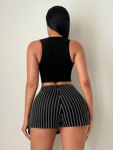 SHEIN SXY Women's Side Slit Hem Striped Elegant Business Casual Pants Skirt - Black and White - View 2