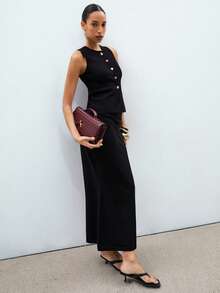 ATUI Studio Women's Simple Commuting Formal Old Money Style Party Wedding Season Round Neck Sleeveless   2pcs Women Front Button Knit Vest And Skirt Set,Office Outfits For Women,Wedding Guest Women,Business Casual Woman,Fall Clothes For Women - Black - View 5