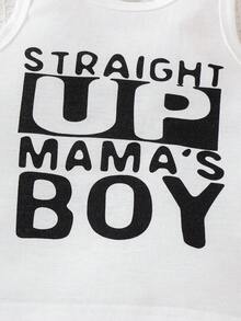 SHEIN 男婴夏季休闲日常通勤街头时尚标语印花背心和条纹短裤套装