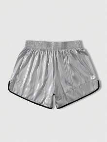 ROMWE MEN Men's Contrast Trim Elastic Waist Casual Shorts, Summer - Silver - View 6