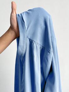 SHEIN Essnce 大码女式秋冬宽松长袖红色长衬衫，V领，适合工作、教师、返校、办公室穿着、春季上衣 - 淺藍色 - 查看 8