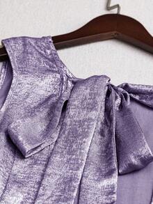 casual mini de mujer con tirantes de amarre, espalda descubierta, sin mangas, corte evasé y dobladillo con volantes - Morado - Ver 4