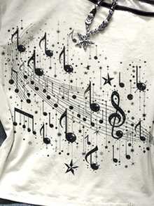 Glimmora Retro American, Y2K Style, Music Symbol Print Off-Shoulder T-Shirt, Suitable For Music Festivals And Daily Wear - White - View 3