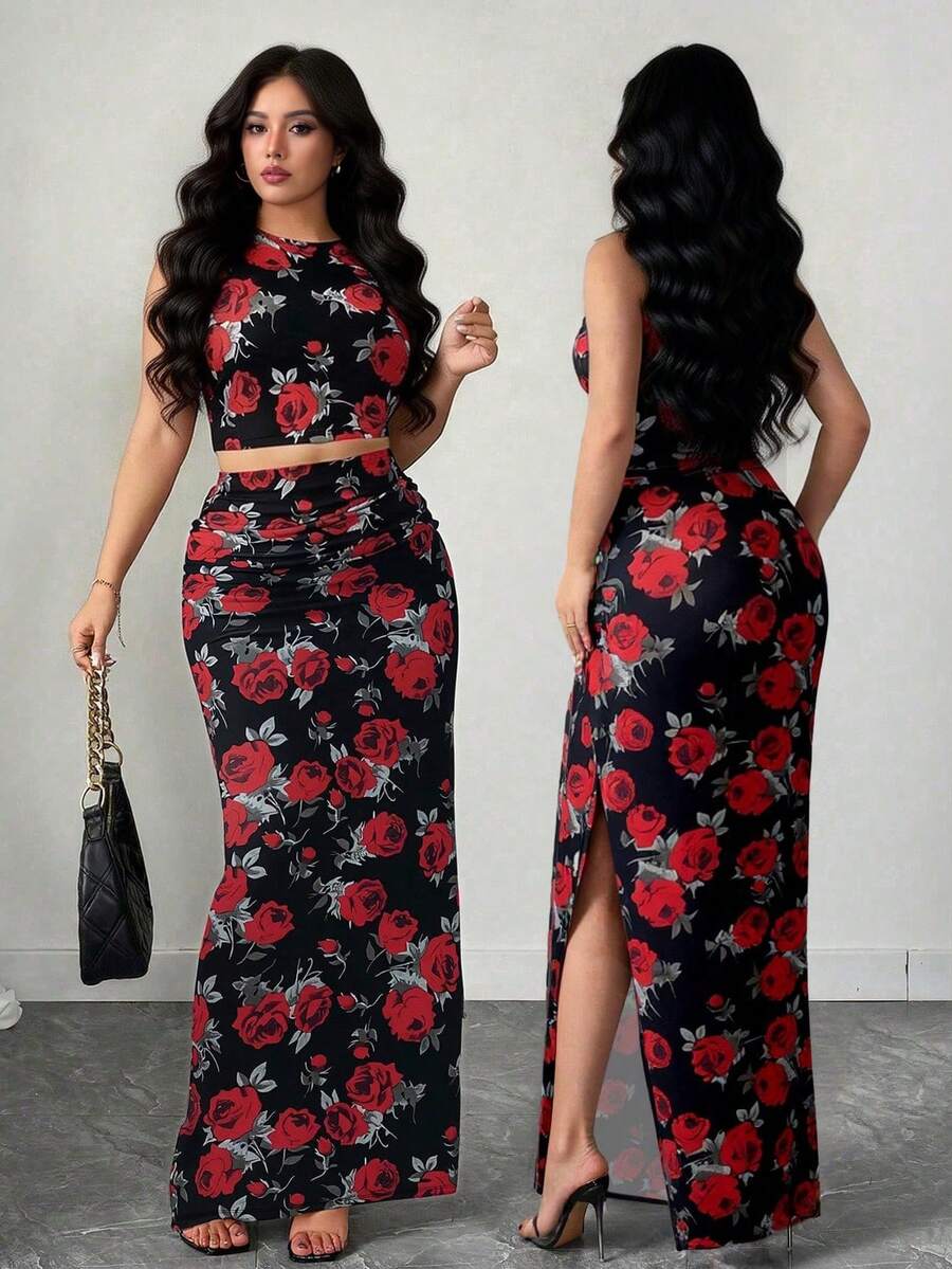 Elenzga Bộ đồ 2 món dành cho nữ cỡ lớn, gồm áo hai dây và chân váy in họa tiết da báo, gợi cảm và phù hợp cho việc đi lại hàng ngày. - màu đen - Xem 1