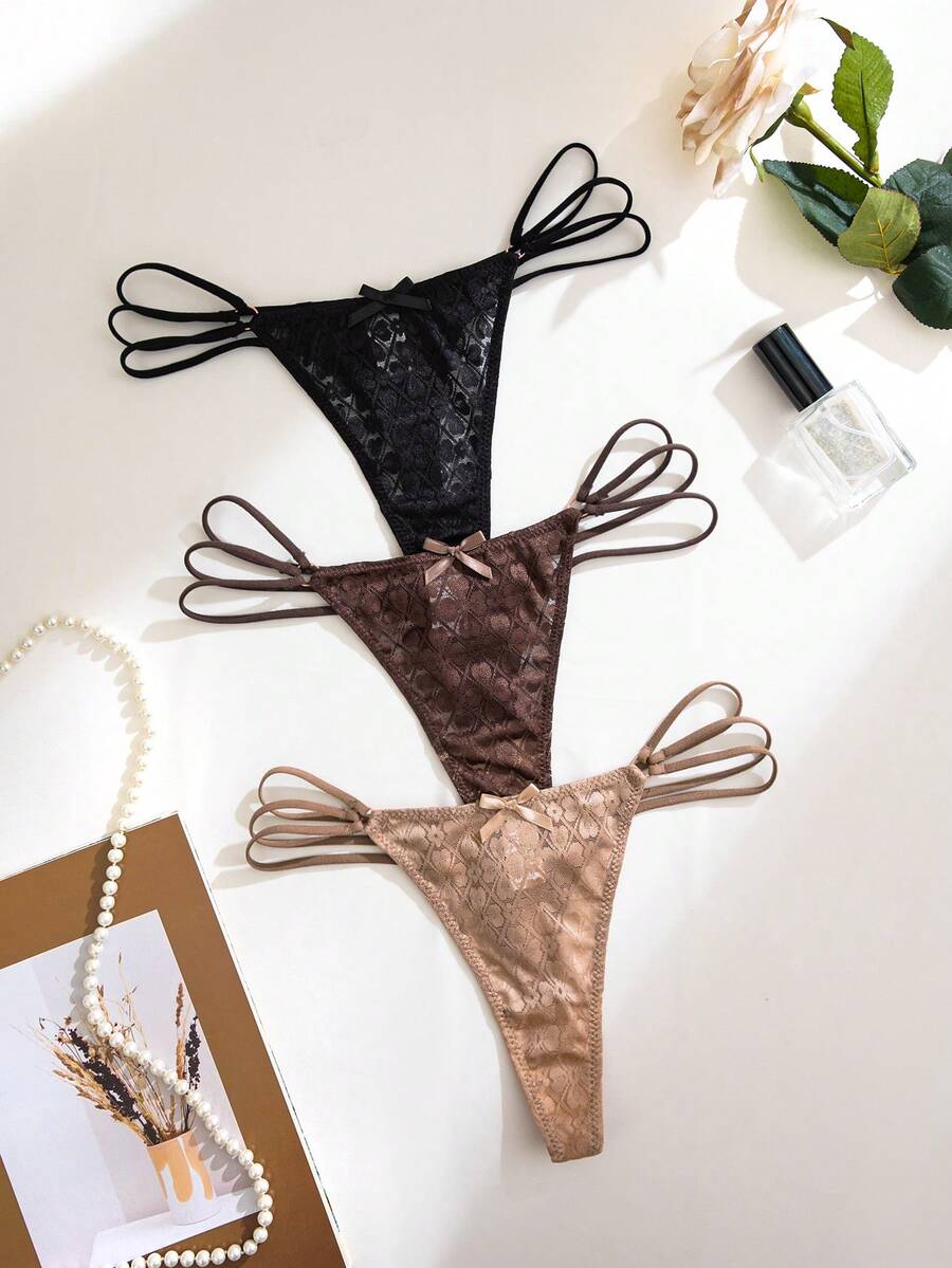7件套浪漫蕾丝蝴蝶结丁字裤 - 彩色 - 查看 1
