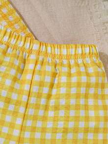 SHEIN Playful Pals 女婴春夏休闲日常可爱度假格纹无袖上衣+短裤套装，0-3岁 - 黃色 - 查看 5