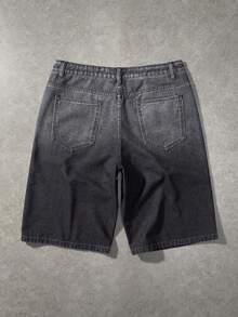 ROMWE MEN Men's Casual Fashion Street Rhinestone Washed Denim Shorts, Summer - Black - View 2