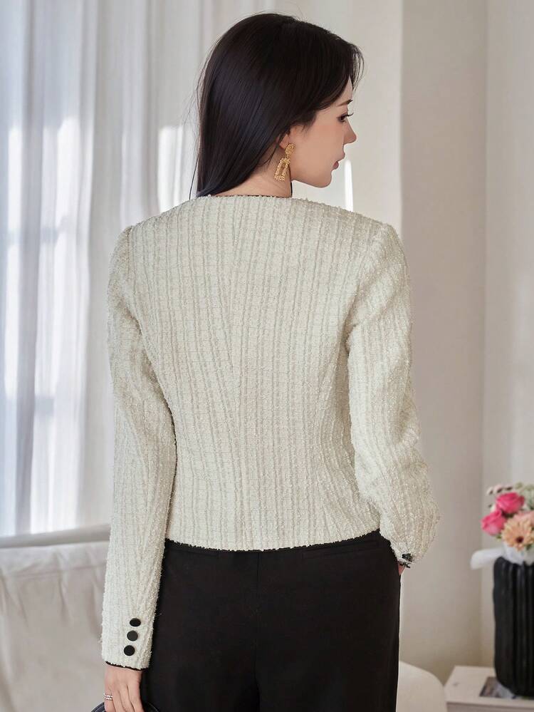 Women's Elegant Long Sleeve Fitted Jacket With Line Decor, Suitable For Office Wear, Spring/Summer