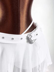 Amplova Women's Y2K Flowy Hem Sexy Avant-Garde Rhinestone Embellished Mini Skirt, Girlgroup Inspired - White - View 5