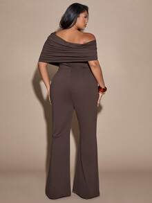 SHEIN BAE Spring And Summer Long Sleeve Jumpsuit Brown Pleated Jumpsuit Sexy Slim Plus Size Jumpsuit - Brown - View 1