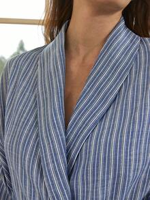 Dazy-Less Women's Striped Drop Shoulder Long Sleeve Casual Loose 2 Pieces Set Business Casual Woman - Blue - View 5