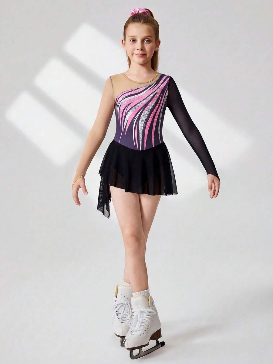SHEIN 青少年女孩花式溜冰服裝,洋紅色花卉印花,可愛,校園,返校季 - 彩色 - 查看 1