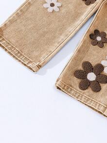 Baby/Infant Girls' Fashion Snowflake Distressed Embroidered Flare Pants - Khaki - View 5