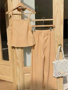 Young Girls Tank Top Co-Ords - Apricot - View 2