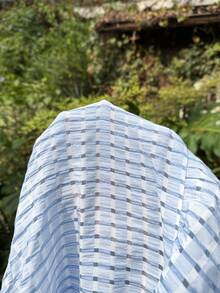 SHEIN 孕妇夏季度假休闲格子荷叶边A字裙 - 藍色 - 查看 3