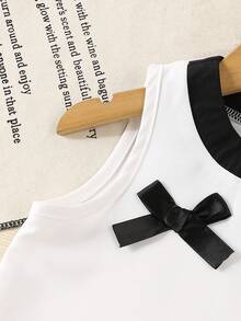 2pcs/Set 2025 Spring/Autumn Girls 4-7Y Sleeveless Top & Butterfly Print Pants Outfit, Fashionable Casual Suit For School, Vacation, Travel, Outdoor Sports, Back To School - White - View 4