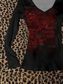 Attitoon Áo thun nữ tay dài cổ chữ V, kiểu dáng tối giản, đa năng, ôm sát, thích hợp để phối đồ, đi sân bay, in hình trái tim. - trắng - Xem 6