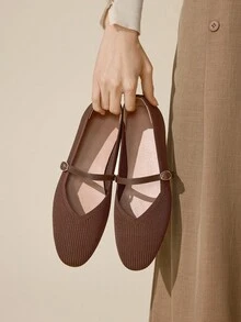 CUCCOO BASICS 女士休闲百搭通勤简约日常搭扣平底鞋 - 棕色 - 查看 1