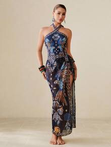 Swim Oasis 女士鸟类印花连体泳衣罩衫及半身裙 - 彩色 - 查看 4