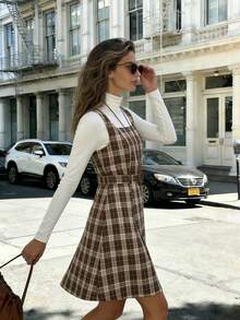 Rafferiza Vestido mini de 2 en 1 con cinturón a cuadros para mujer 2025 - Versátil para la oficina y las vacaciones con detalles de botones - Multicolor - Ver 5
