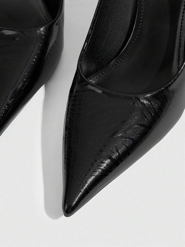 CUCCOO SZL Sapatos de Salto Alto Stiletto de Bico Fino Femininos, Bombas Pretas Simples Estampadas para Ir ao Trabalho, Trabalho e Uso Diário