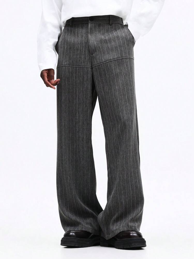 Wide Leg Pinstripe Dress Pants With Elastic Waist