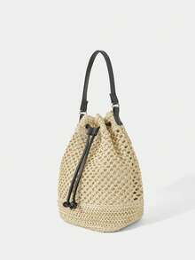 SHECARRY Women's Fashionable Cylindrical Handbag For Vacation And Daily Use - Beige - View 5