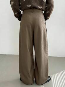 HUEFORM 男士首尔风长裤，垂坠宽松版型，褶裥阔腿裤，中性款，复古商务休闲裤，圣诞穿搭，圣诞礼物，送给男友/老公的日常礼物，周年纪念礼物，秋冬款 - 橄欖綠 - 查看 2