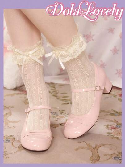 Dola Lovely Women's Round Toe High Heel Pumps, Glossy Light Pink, Sweet & Cute Mary Jane Buckle Lolita Style, Suitable For Birthday Party Outfit Valentine's Day